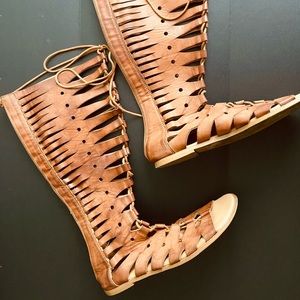 Cognac Lace Up Gladiator Sandals Size 11